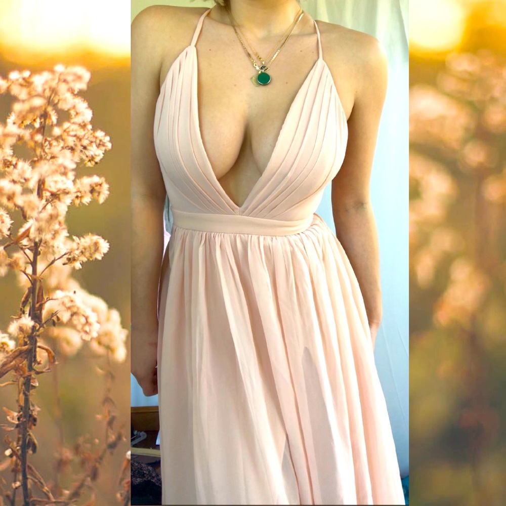 NEW BLUSH PINK GOWN FLOOR LENGTH CROSS BACK